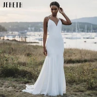 jeheth simple sweetheart soft satin beach wedding dresses sleeveless lovely spaghetti straps backless bridal gown for women 2021