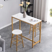 【USA READY STOCK】[107 x 47 x 92]cm PVC Marble Simple Bar Table Round Bar Stool Golden Paint (One Table and Two Stools) White