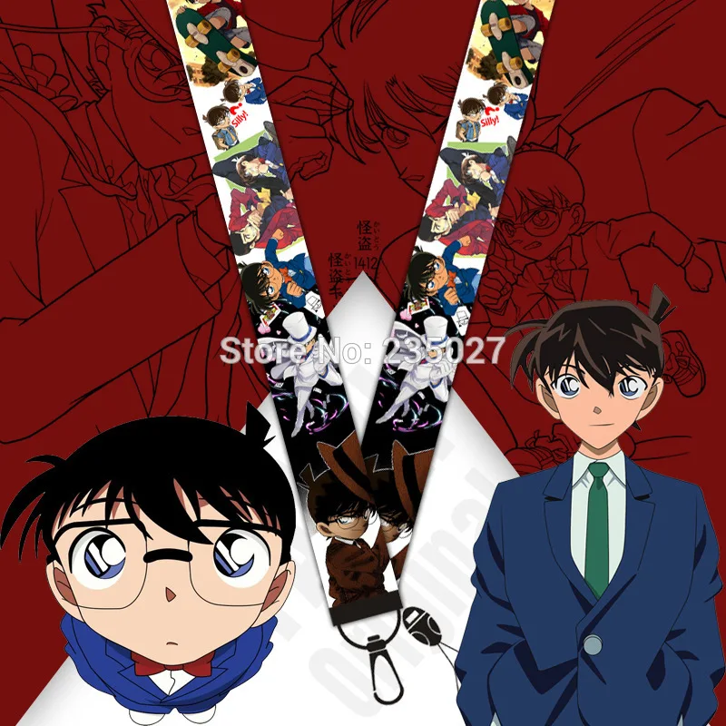 

10 pcs/lot Detective Conan phone lanyard phone straps Case Closed keychain key chain rope keyring key ring strap