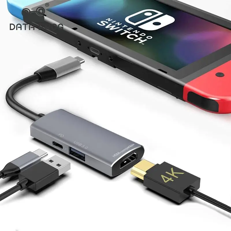 

DATA FROG USB Hub For Nintendo Switch USB C Hub Multiport Adapter 3in1 USB C to USB 3.0 HDMI-Compatible Dock for MacBook Pro