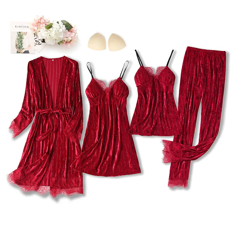 Красная Женская бархатная Пижама сексуальное нижнее белье теплый Пижамный