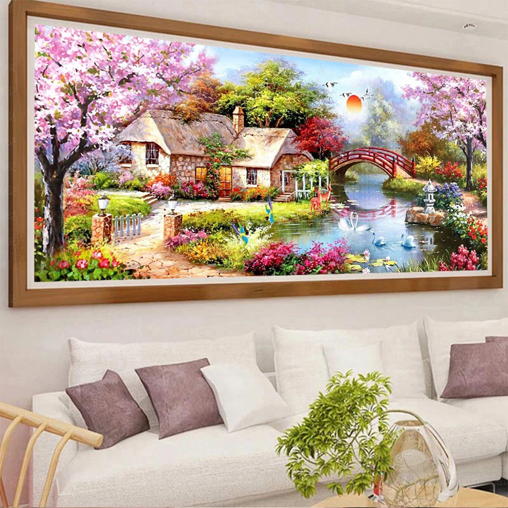 

FineHome Diamond Painting 5D Landscape Cross Stitch Diamond Embroidery House Rhinestones Art Bead Picture Kits Hobby Gift