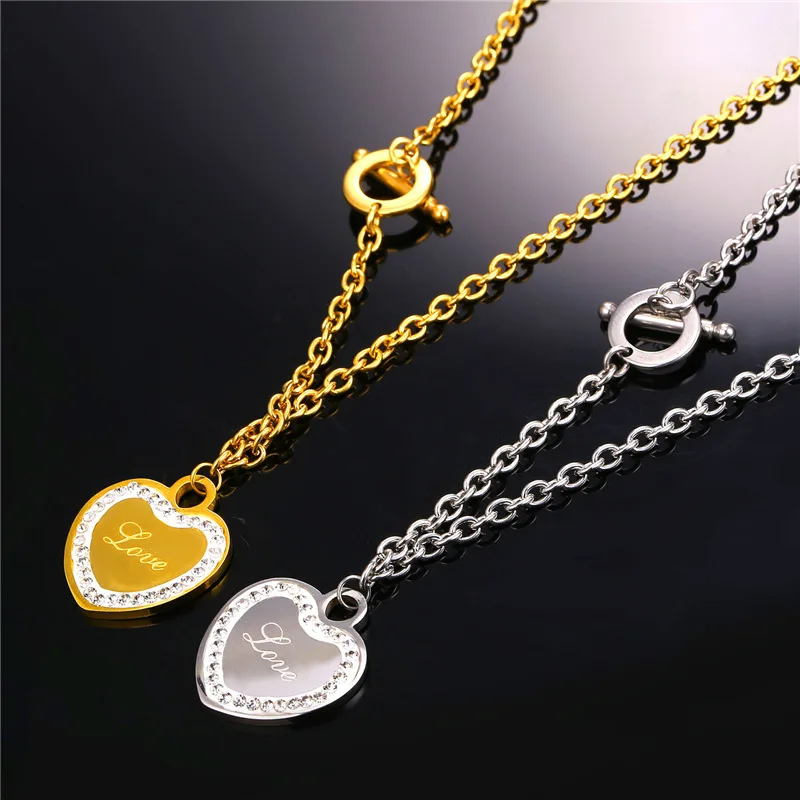 Collare Crystal Heart Jewelry Sets For Women Love Gift Gold Color Rhinestone Stainless Steel Stub Earrings Necklace S250 | Украшения и
