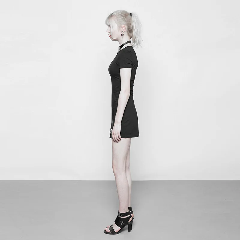 Женское облегающее платье панк-рейва готическое черное с коротким рукавом на