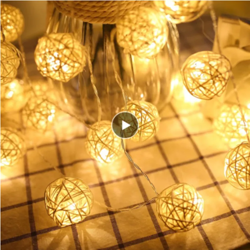 

Rattan Ball Christmas Lights String 5M 40Leds Warm White Garland 3cm Diameter Ball for Holiday Decoration Fairy Lamp Navidad