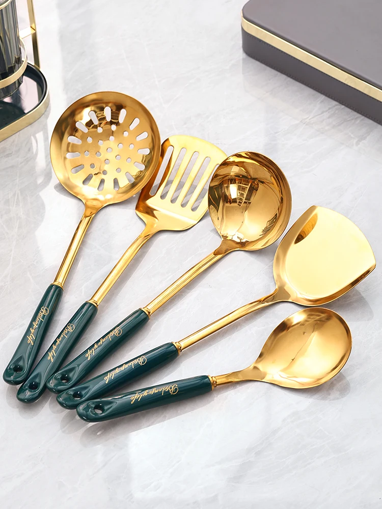 

Светильник кие роскошные кухонные принадлежности из нержавеющей стали, шпатель, кухонная посуда, набор зерновых ложек для супа, полный набо...