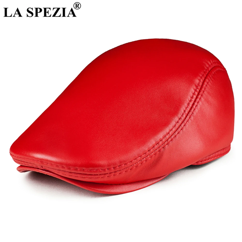 

Winter Leather Flat Cap Men Beret Real Genuine Leather Sheepskin Earflaps Warm Autumn Winter Brown Black Red Male Ivy Cap