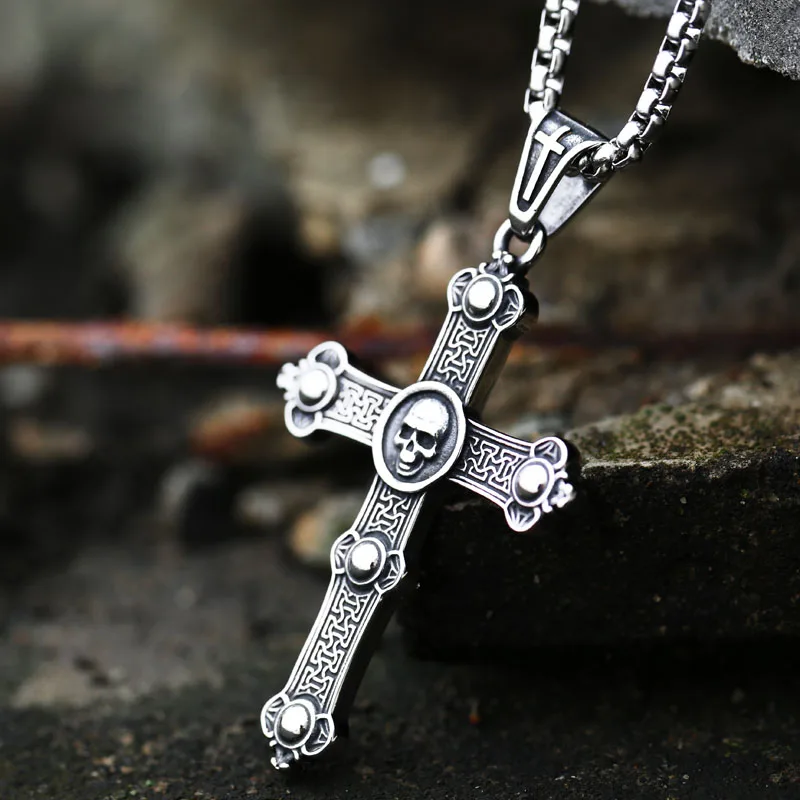 

Beier Fashion Pendant Necklace exorcist pendant skull cross Stainless Steel Chain punk style Jewelry BP8-488