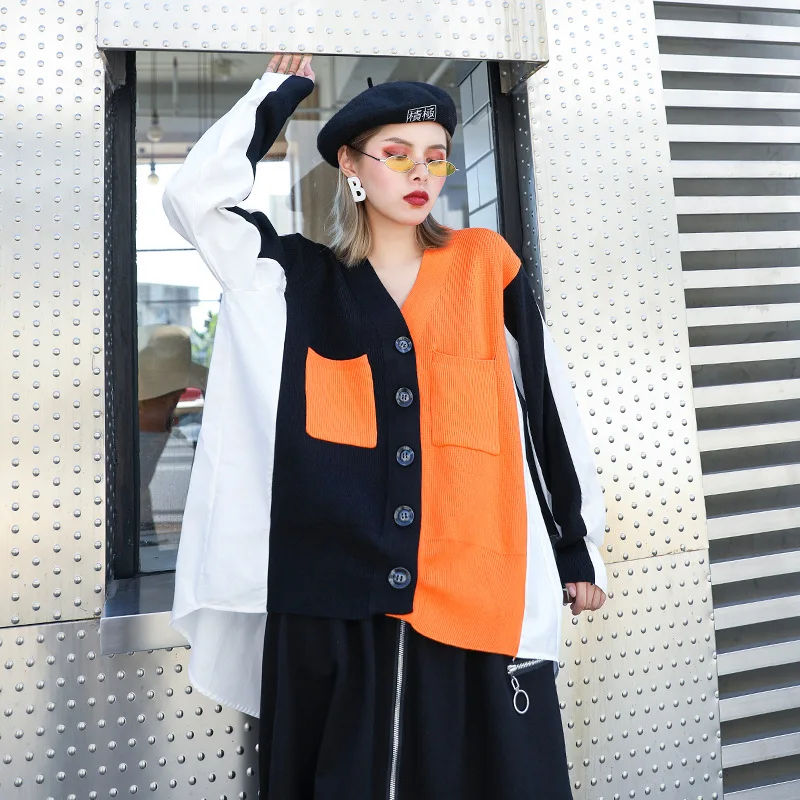 Women's Sweater Stitching Shirt Retro Harbor Style Wearing Knitted Cardigan Women |