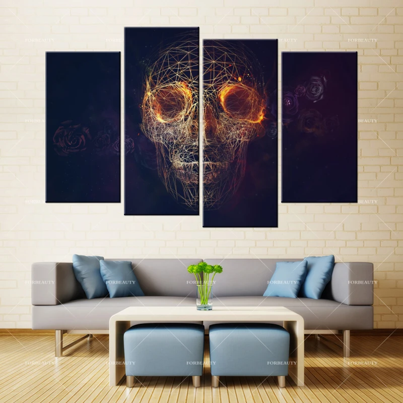 Геометрическая Печать skull_lines_roses_печать на холсте водостойкие чернила домашний