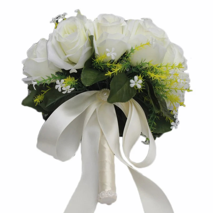 Свадебные цветы белый букет ручная работа атласные романтические букеты невесты