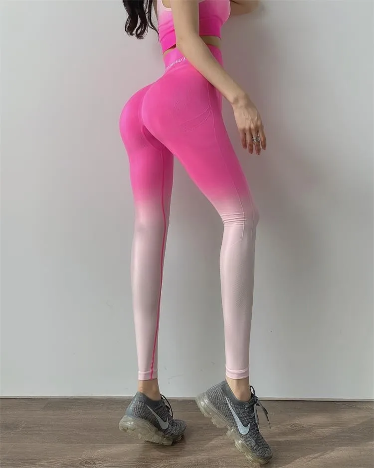 

New Seamless Sports Tights Women's High-Waist Yoga Pants Sexy Hip Tights Pink Fitness Gym Clothes Women's Sports Pants