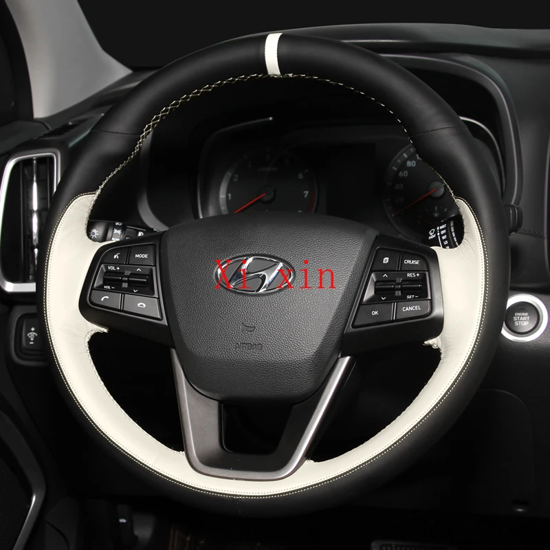 

For Hyundai MISTRA ELANTRA IX35 IX25 Sonata SANTAFE Customized hand-stitched leather special steering wheel cover car interior