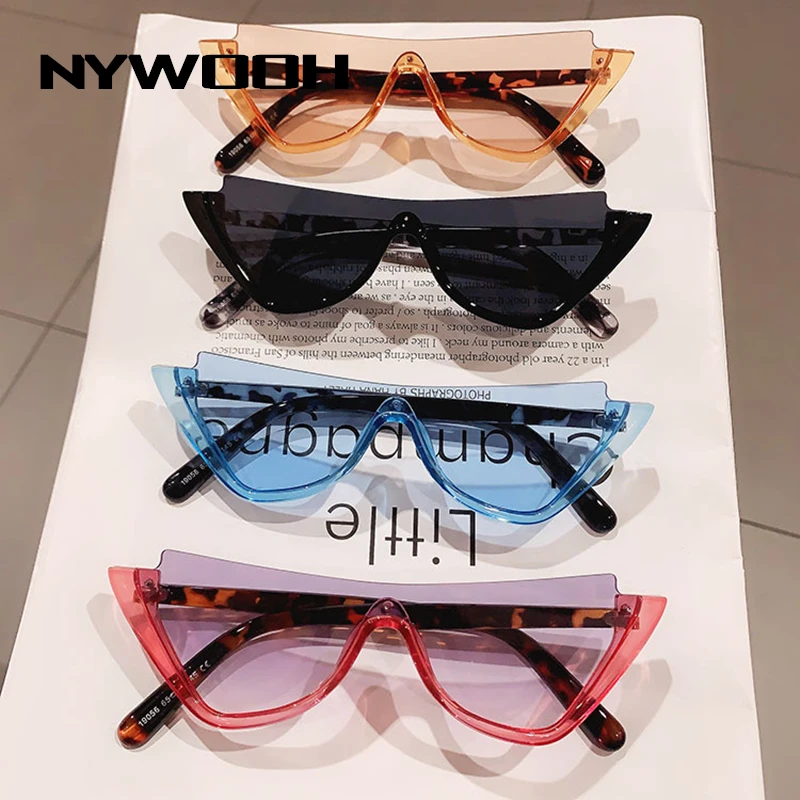 

NYWOOH Cat Eye Sunglasses Women Vintage Triangle Sun Glasses Ladies Half Frames Eyeglasses Clear Candy Color Eyewear UV400