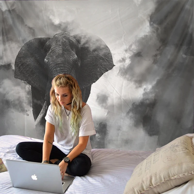 Серый слон печатный гобелен фоновая декорация ткань полный полиэстер прямые