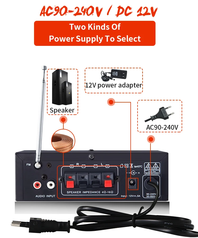 Kinter T1 мини усилитель аудио hi-fi стерео звук AC мощность DC 12 В с AUX TF USB MIC вход дистанционное управление супер бас высокие частоты