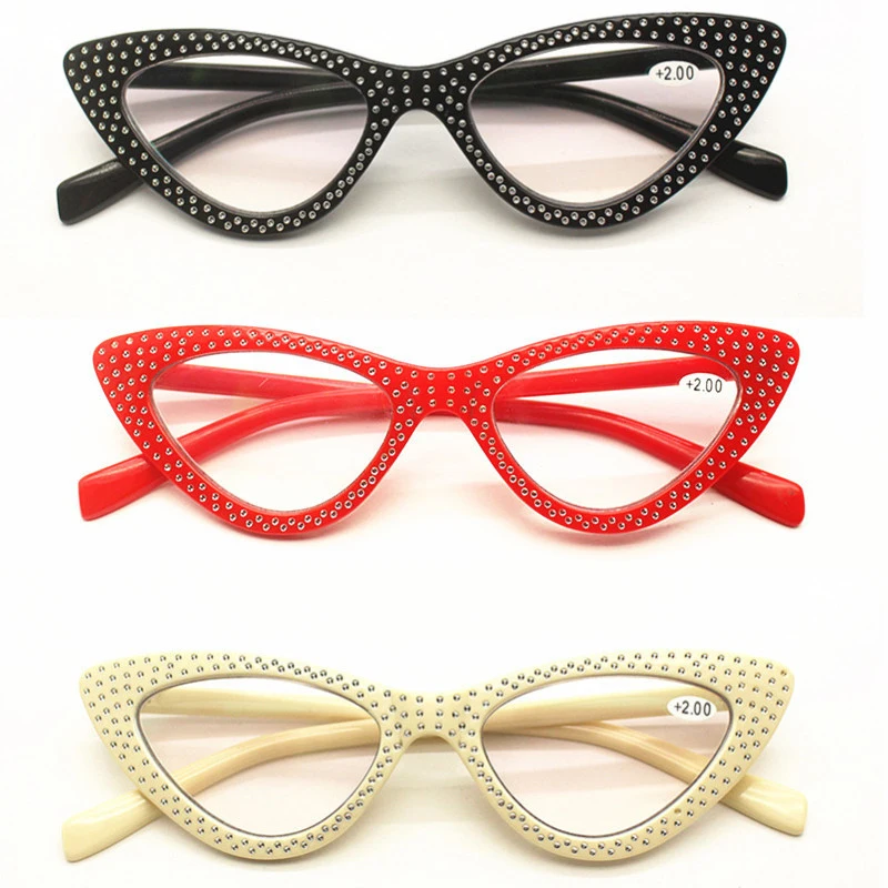 

Elbru Lady Elegant Cat Eye Reading Glasses Women Fashion Diamond Rhinestone Decoration Resin Frame Presbyopic Eyewear +1.0to+3.5