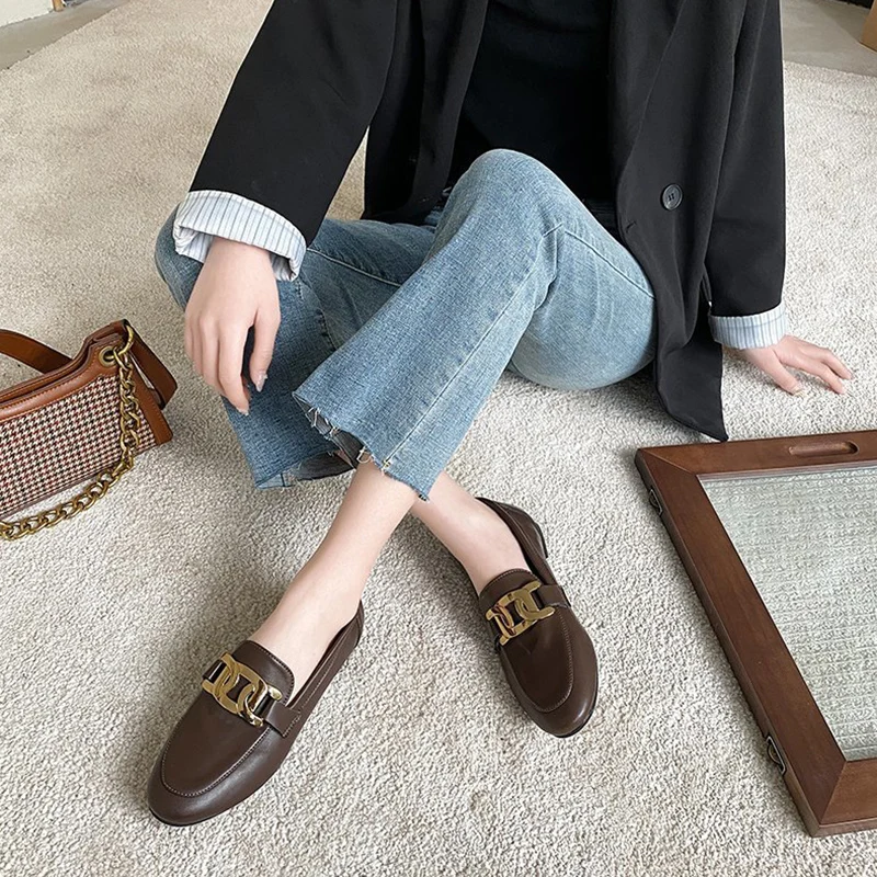 

British Style Korean Shoes Oxfords Women's Casual Female Sneakers Shallow Mouth Slip-on Low Heels Flats Round Toe Preppy 2021 Le