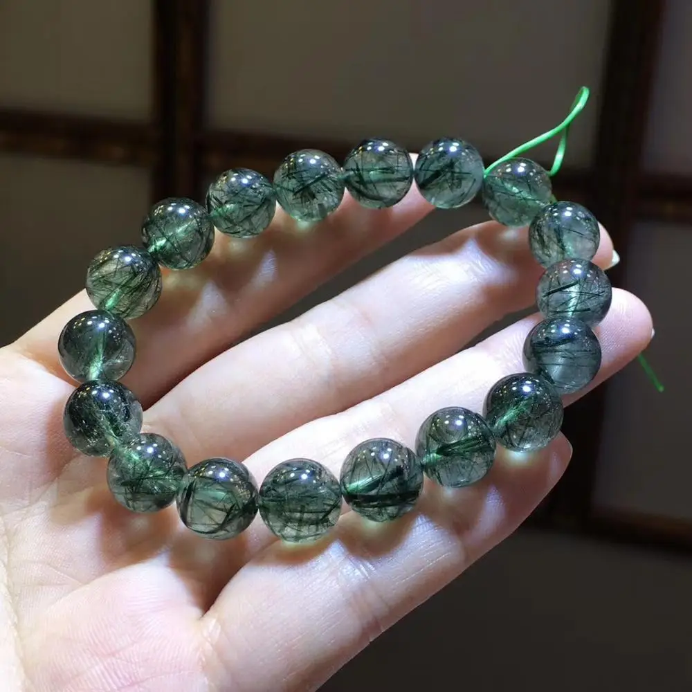 

11mm Top Natural Green Rutilated Quartz Bracelet Jewelry For Woman Men Lucky Gift Round Beads Brazil Stone Crystal Jewelry AAAAA