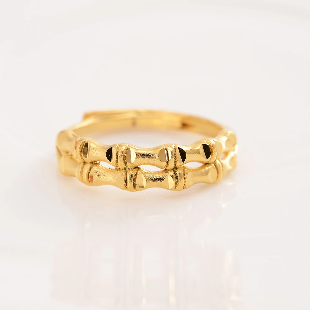 

Solid 24K Yellow Gold plated Ring Bamboo Shape Woman's Ring adjustable ring Best Gift Safety wedding bridal party
