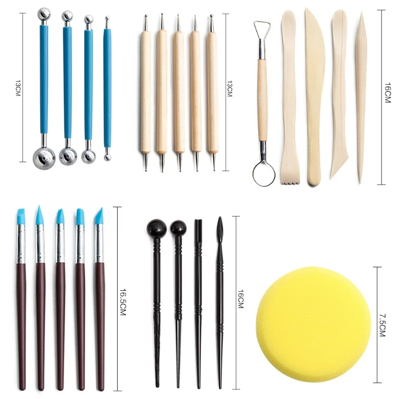 

25/19pcs DIY Clay Pottery Tool Set Drill Pen Ceramics Sculpting Carving Sculpture Knife Craft Wooden Handle Modeling Kit