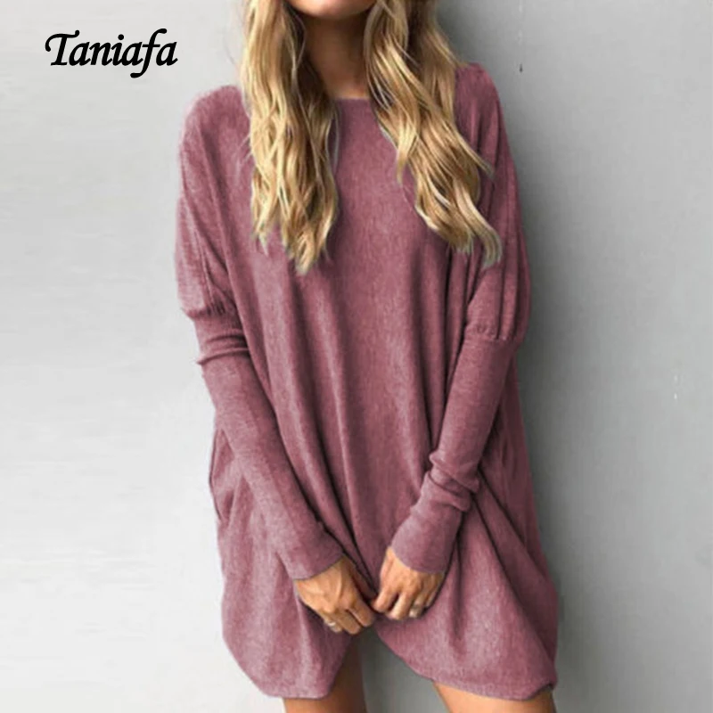 Женский свободный пуловер Taniafa однотонный с длинными рукавами летучая мышь