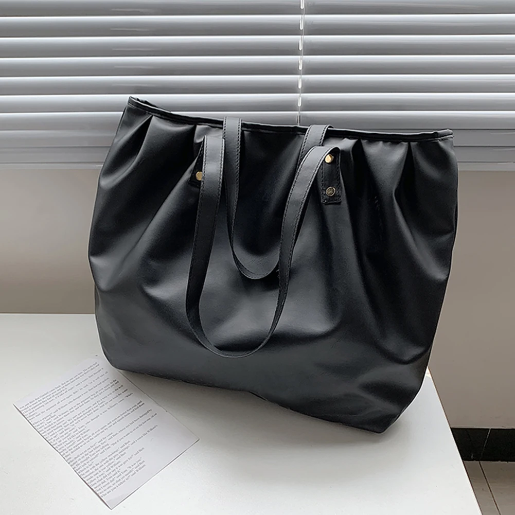 

Women Fashion Autumn Retro Solid Color Soft PU Leather Pleated Cloud Shoulder Tote Bag Ladies Casual Large Capacity Handbags