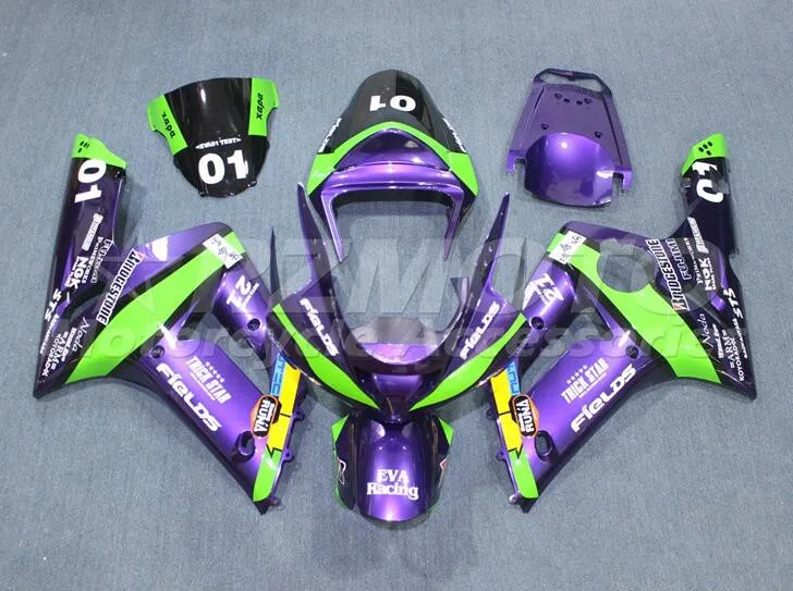 

Новый стиль, полный комплект обтекателей для мотоцикла, подходит для Kawasaki Ninja ZX6R 2003 2004 03 04 636, цвет зеленый/фиолетовый