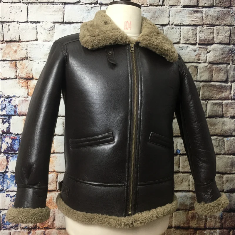 

Sheepskin Fur Mens Casual Brown Genuine Leather Jacket Men Sherling Coat Large size 5XL