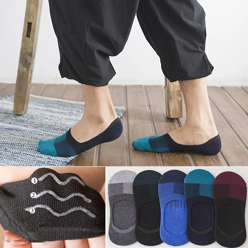 

5 Pairs Mens Socks Business Invisible Enlarge Code Male Socks Cotton Silica Gel Non-slip Shallow Mouth Ankle Sock Slippers Meias