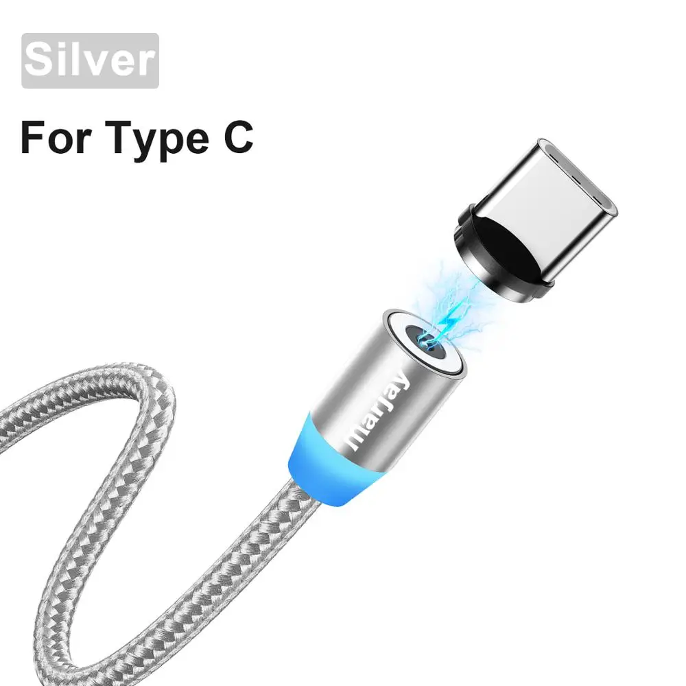 Silver For Type C Mагнитный кабель Marjay для быстрой зарядки Micro usb type C кабель для iPhone samsung Xiaomi Мобильный телефон магнитная зарядк - Цвет: Silver For Type C