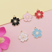 10pcslot colorful cherry blossoms enamel charms metal five petals flower pendants dangle for earrings diy jewelry accessories