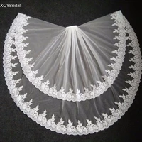 bridal fingertip veil new arrival 2022 swiss net wedding accessories two layer appliqued edge u type lace headwear