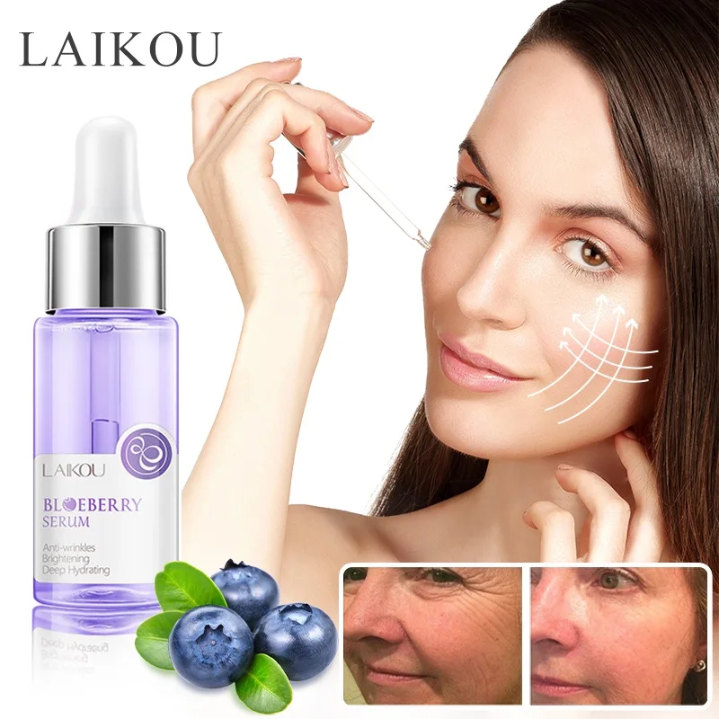 

LAIKOU Blueberry Face Serum Anti Wrinkle Hyaluronate Moisturizing Essence Brighten Tone Hydrating Shrink Pores Remove Spots Care