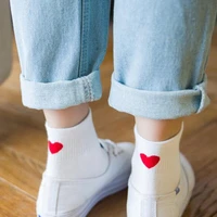 new 1 pair womens socks candy color red heart cute college style short socks summer spring breathable cotton female sock