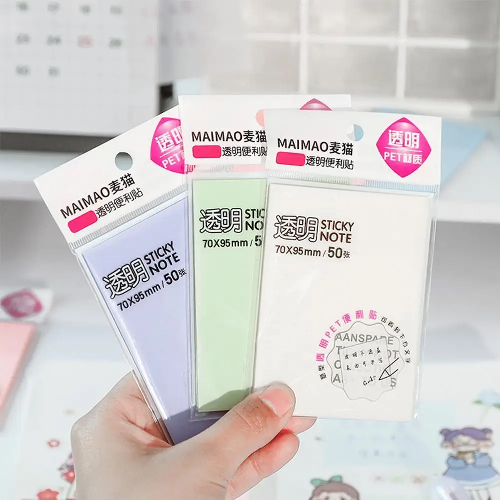 50 Sheets/Pack Transparent Memo Pad Waterproof Sticky Note Creative Daily To Do List Paper School Office Stationery Supplies