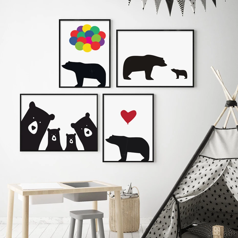 

Cartoon Bear Family Heart Canvas Paintings Poster Wall Art Print Picture Kids Bedroom Decor Nursery Home Interior Decoration