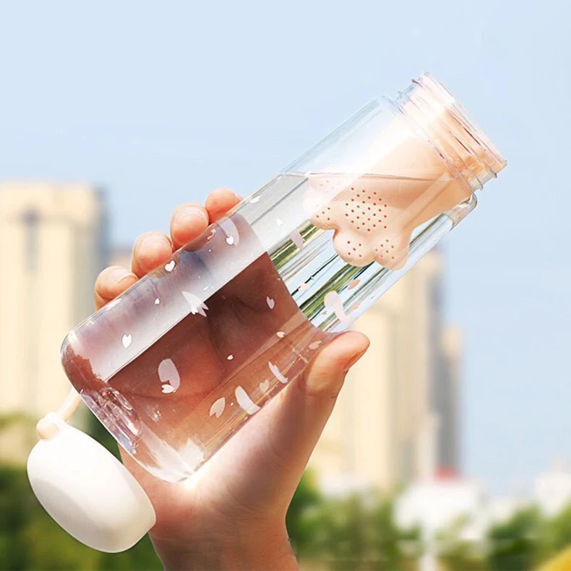 

Креативная Милая бутылка для воды с кошачьими когтями, фильтр для чая узор с Сакурой, с портативным канатом, прозрачные питьевые, чашка, 550 мл