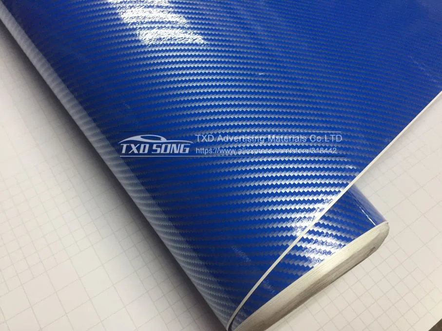 Глянцевая синяя виниловая пленка 2D из углеродного волокна самодельная наклейка