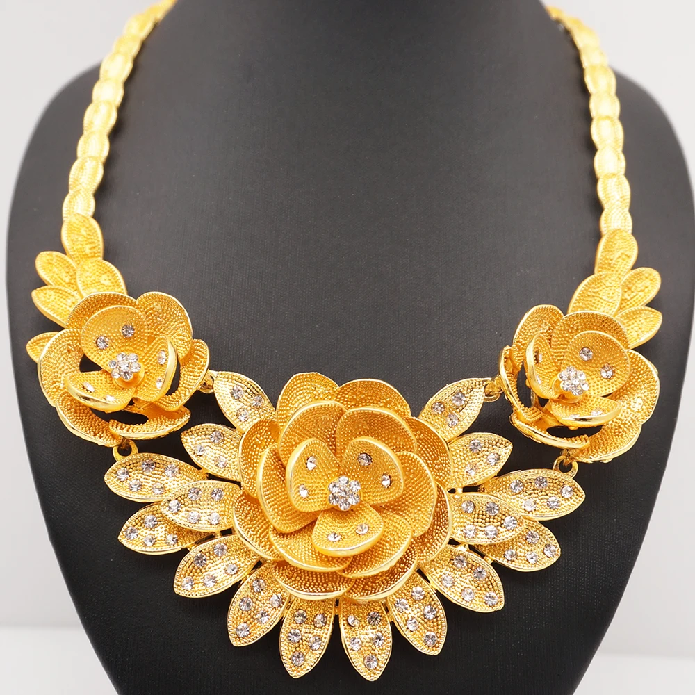 Модный Ювелирный Набор золотыми цветами Свадебный комплект ювелирных изделий