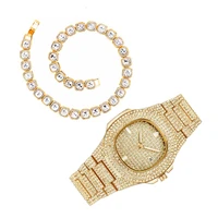 necklace watch bracelet hip hop iced out chain bling paved cz bling for men women iced out watch set gold chain jewelry choker