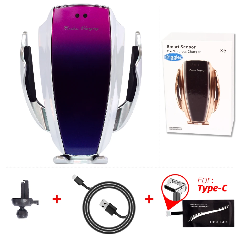 Dazzling for typeC Infrared Induction Qi Wireless Charger Car 10W Fast Charging Holder for Iphone XR XS 8/8 Plus Huawei P30Pro Mate20Pro - Тип штекера: Dazzling for typeC