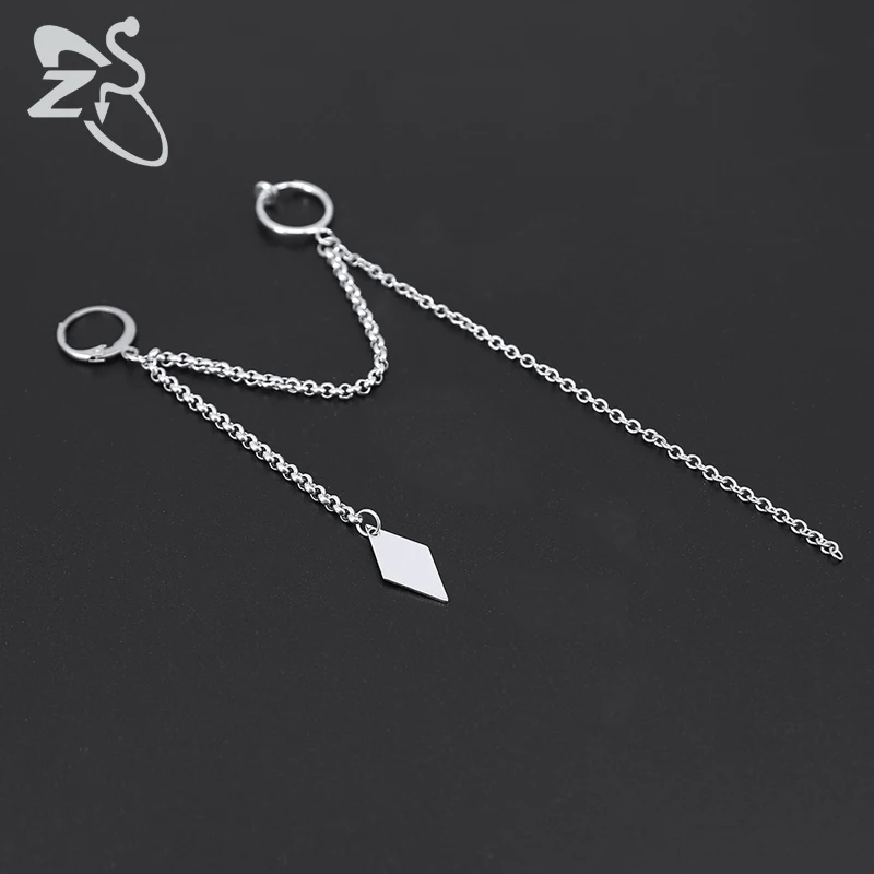 

ZS 1PC Stainless Steel Hoop Earrings with Long Link Chain Korean Earrings for Men Hip Hop Ear Rounds Punk Jewelry Accessories