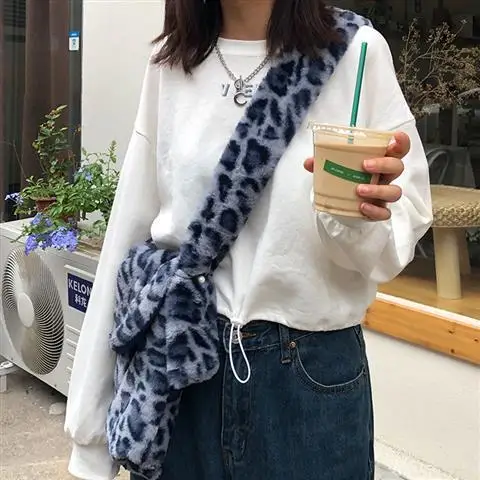 Vintage Leopard Pattern Cool Girls Purse Handbags Soft Plush Furry Women Messenger Bag Elegant Faux Fur Ladies Shoulder Bags | Багаж и