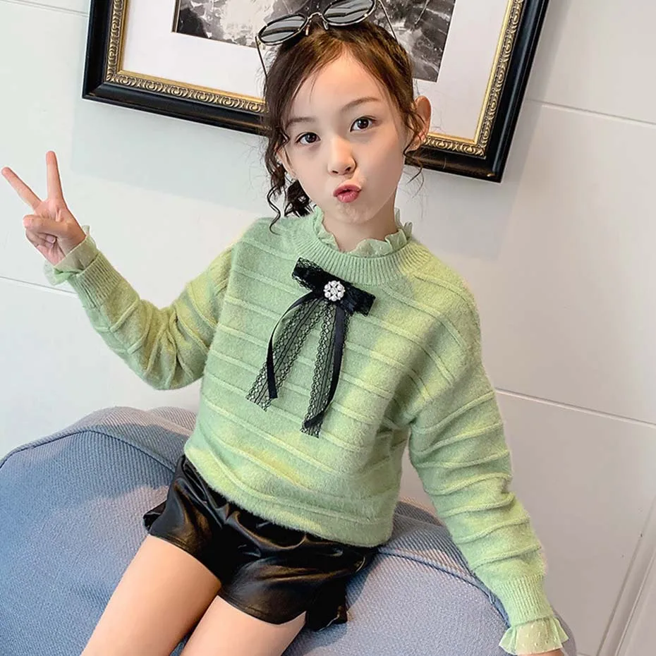 Свитер для девочек толстый теплый свитер-пуловер модный свитер с кружевным