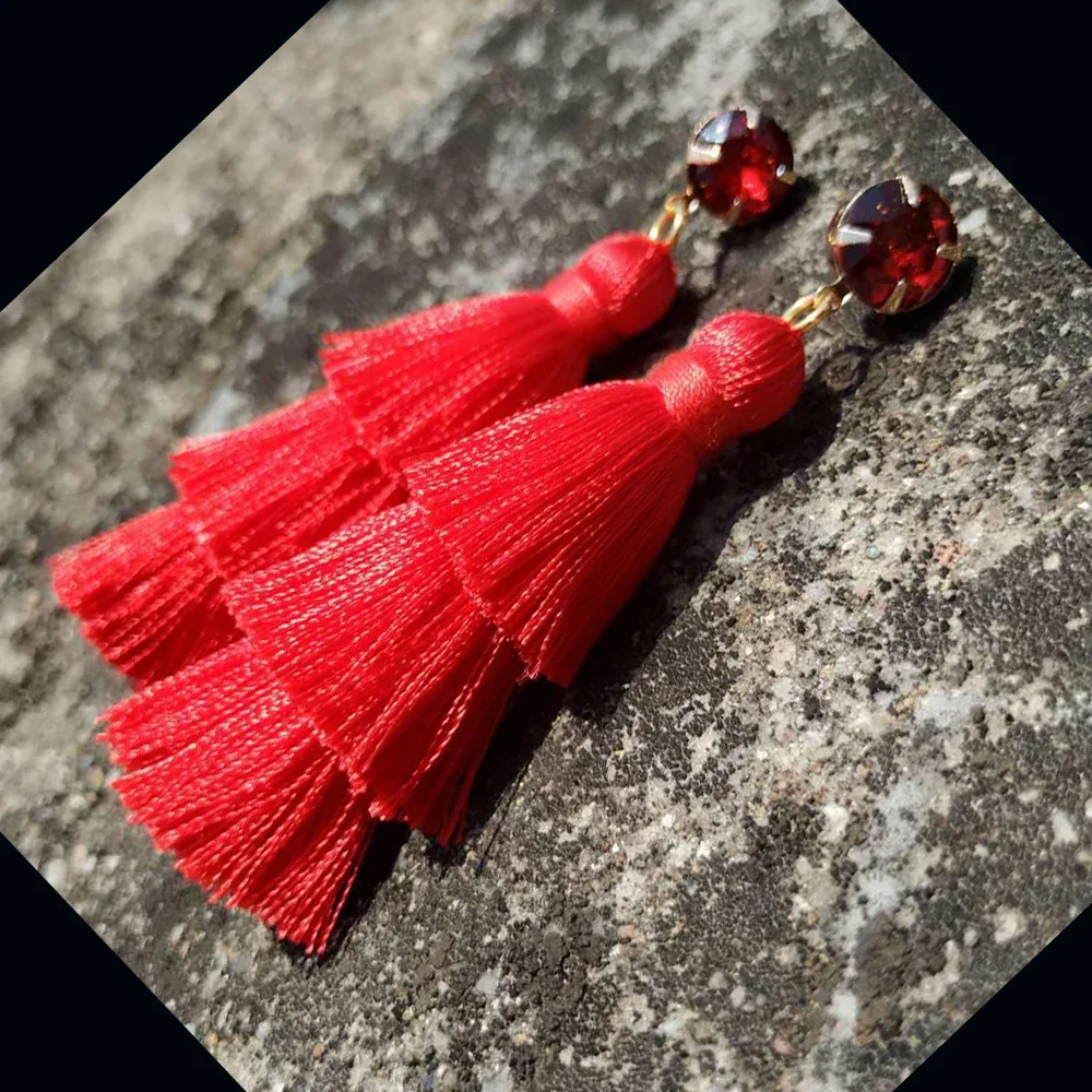 

2020ZAOLAIXI New Crystal popular three-layer Tassels Earrings for women Long Drop crylicdrill Earrings jewelry for girl