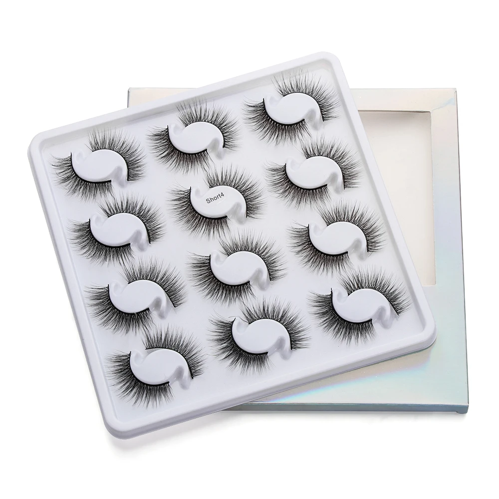 12 пар коротких натуральных объемных накладных ресниц ручной работы из норки