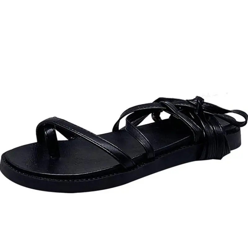 

Sandal For Women Cross-strap Flat Sandals 2021 Summer Shoes Lady Solid Narrow Band Clip Toe Women's Sandals Sandalias Femininas