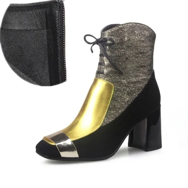 Prova Perfetto/Новинка; Роскошные теплые ботильоны золотистого цвета; zapatos mujer Tacon; женская обувь на высоком каблуке из натуральной кожи; женские ботинки - Цвет: Gold Plush in