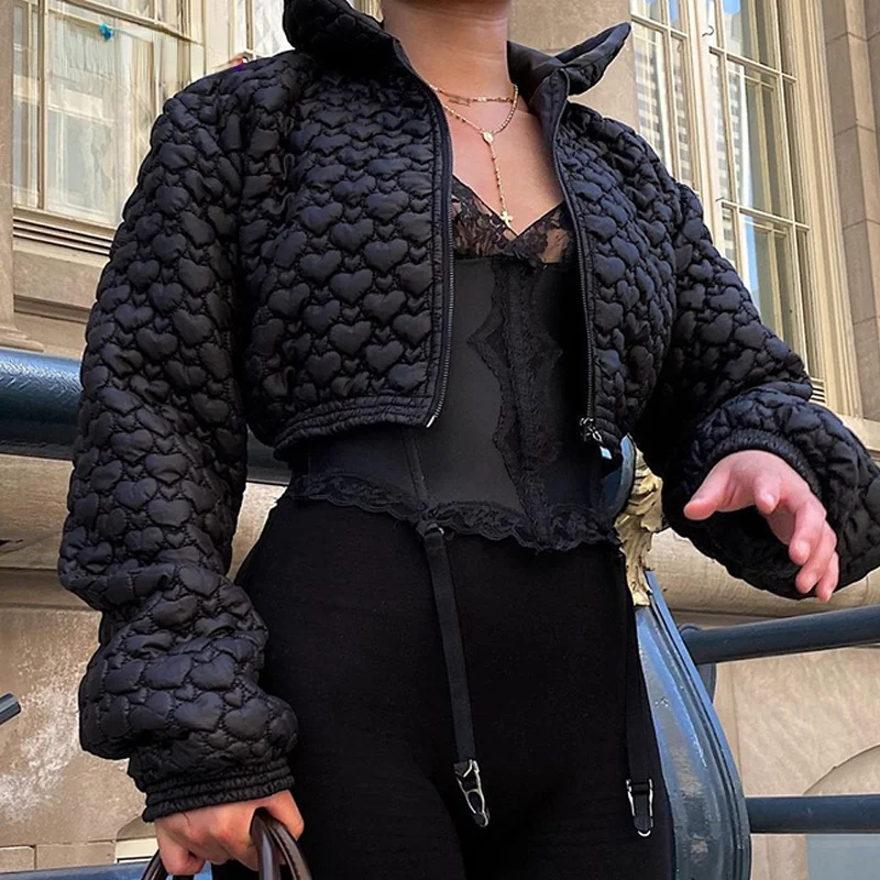 

Autumn trend casual long-sleeved jacket women's heart-shaped short jacket lapel stretch sweater